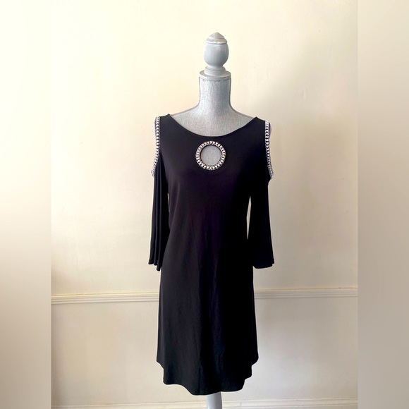 JBS 🖤BLACK🖤 EMBELLISHED COLD-SHOULDER COCKTAIL DRESS SIZE LARGE 🌟EUC🌟 - Picture 3 of 15
